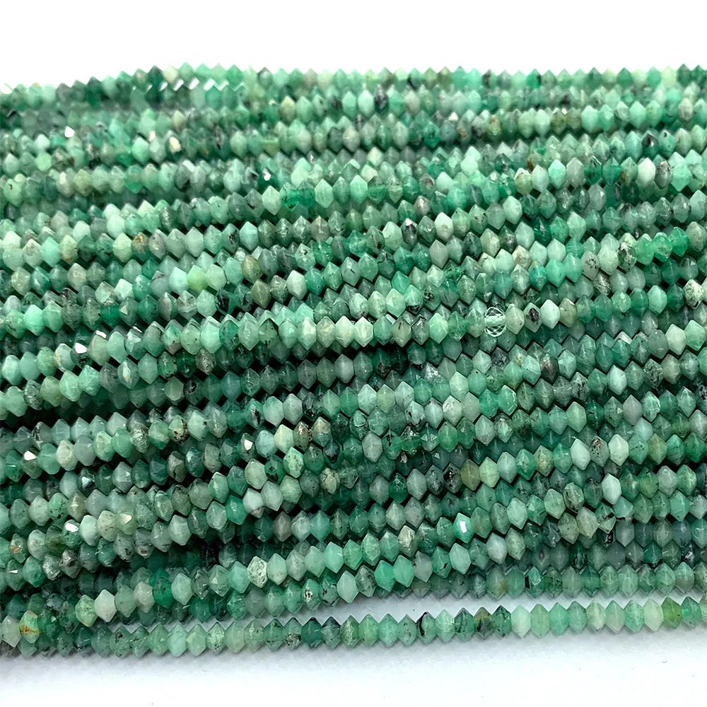 Veemake Natural Emerald Faceted Round Rondelle Edge Cube Coin Disc Beads For Jewelry Making DIY Necklace Bracelets Earrings 6