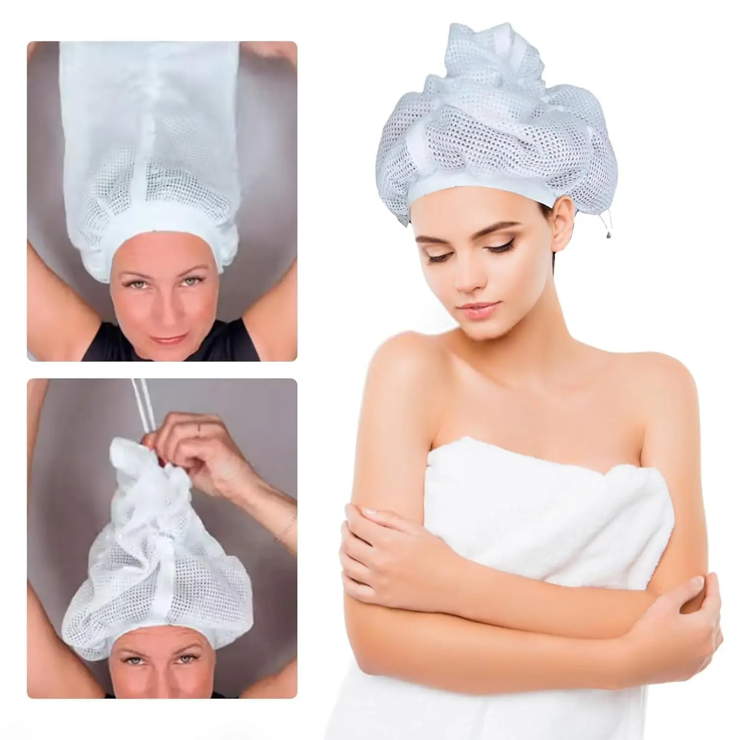 Net Plopping Caps for Hair Foldable Quick Drying Hair Hats Adjustables Net Plopping Bonnets for Women HairElastic Shower