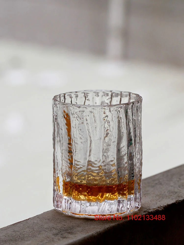 Japanese Edo Crystal Kinoshin Whiskey Glass Aoki Whisky Cup Old Fashioned Hammer Bark Pattern Wineglass Carving Brandy Snifters
