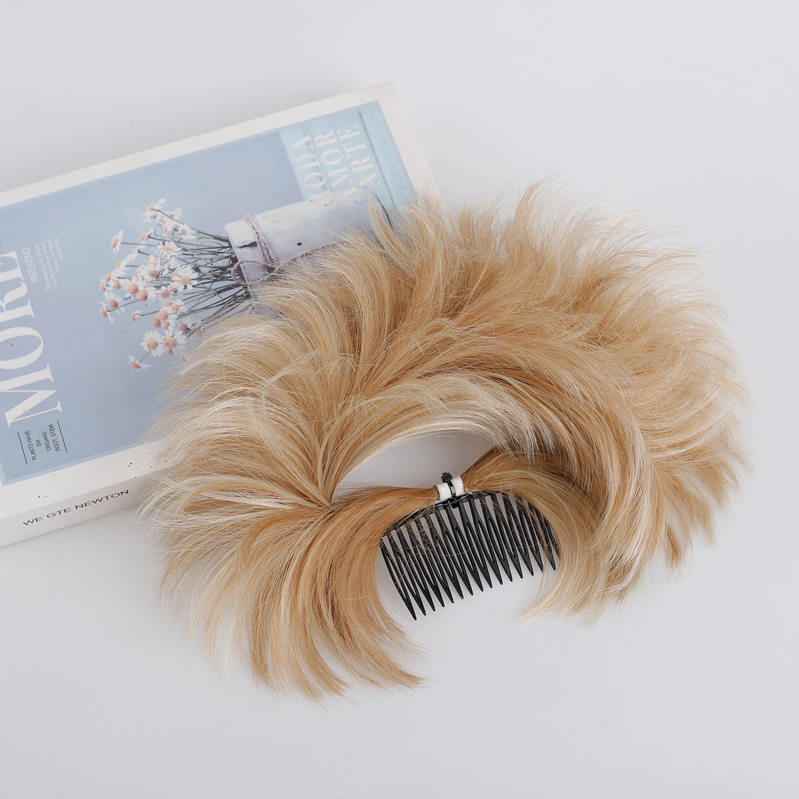 DIY 메시 헤어 번즈 콤 클립 인업두 페이크 번 짧은 포니테일 다양한 헤어스타일 여성용 합성 헤어피스