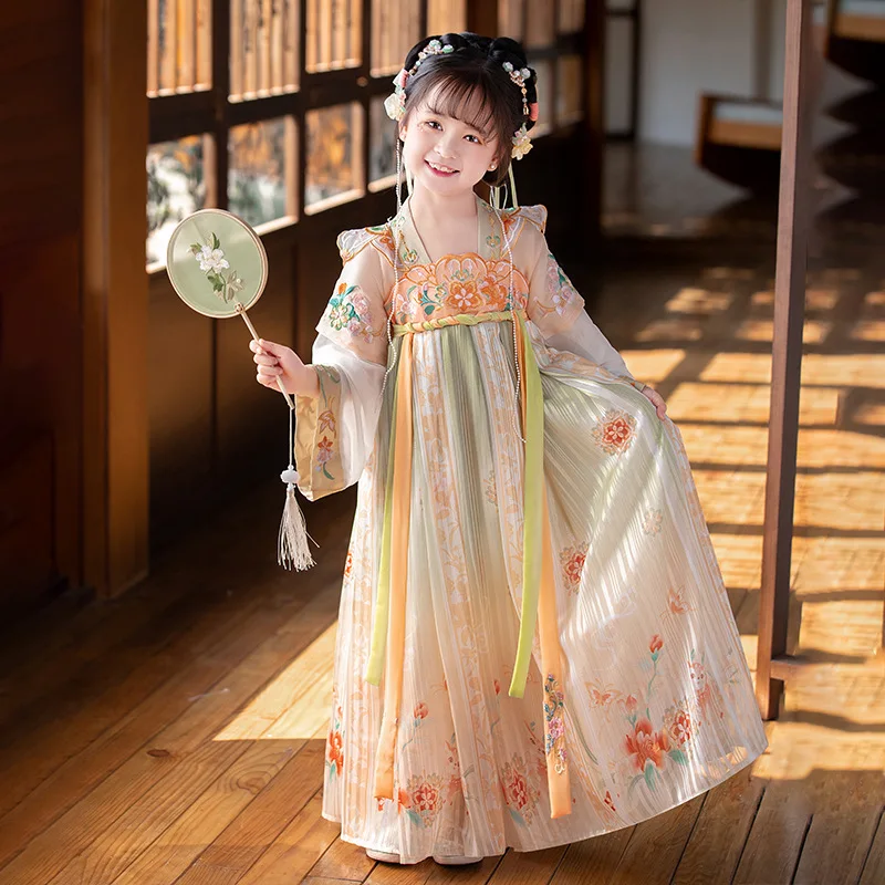 hanfu women ancient chinese traditional clothing stage outfit tang dynasty princess fairy dance performance oriental dance wear Hanfu Chinese Traditional Clothing Classical Embroidery Oriental Chinese Costume Kids Ancient Folk Tang Suit Stage Dance Dress