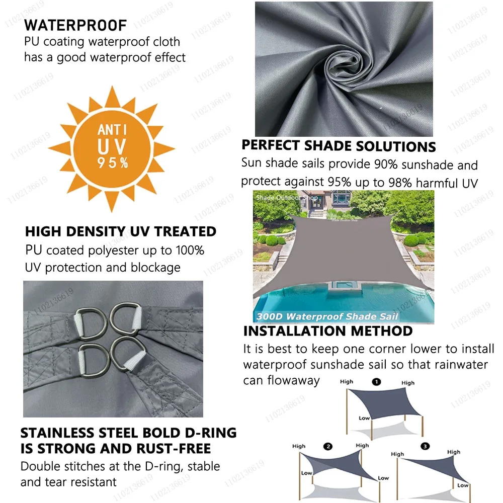 Sun Shade Sail Waterproof Sun-Shelter Awnings Garden Canopy Pool Partio Beach Camping Awning Pegola Outdoor