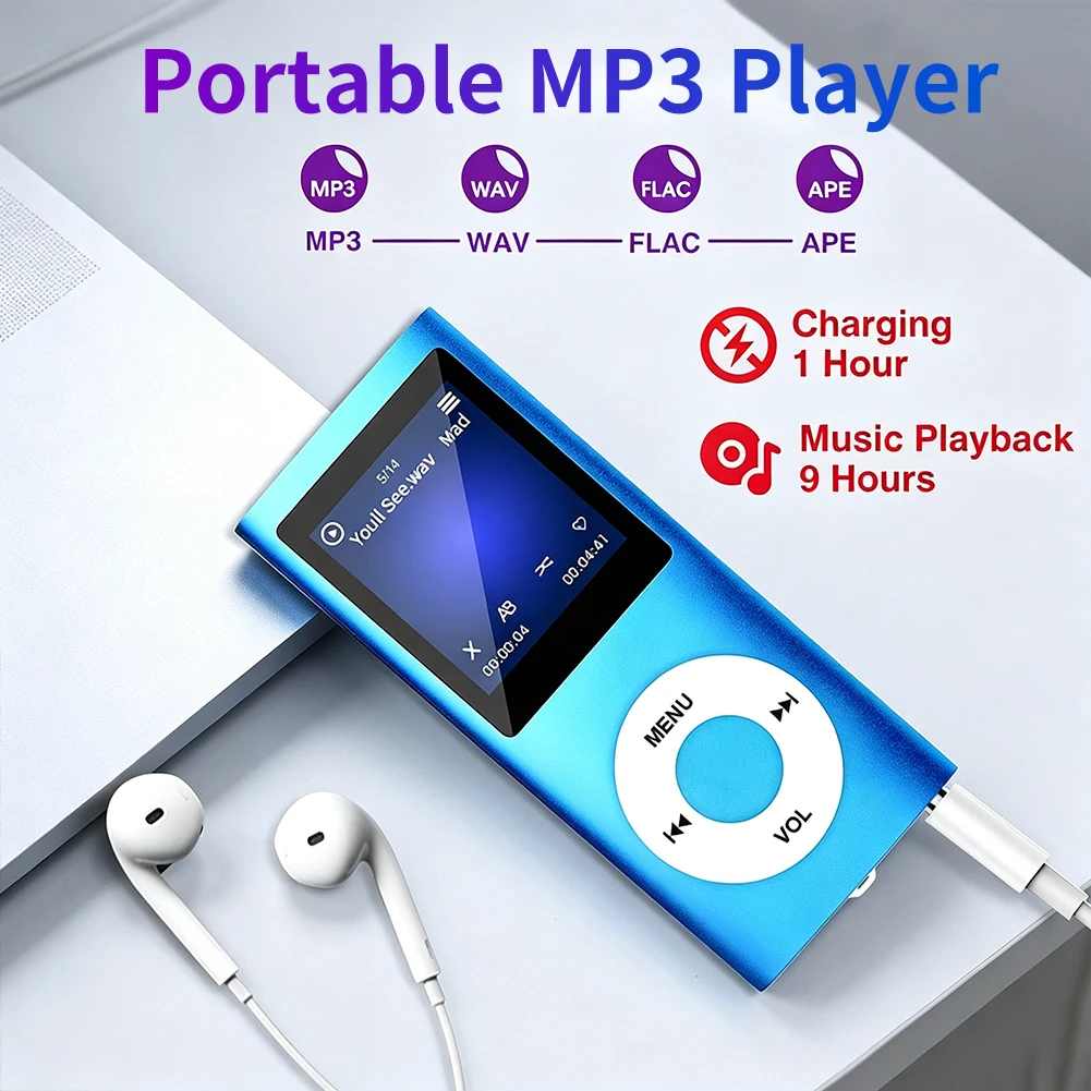 이어폰 데이터 케이블이 포함된 MP3 플레이어 세련된 다기능 무손실 사운드 슬림 1.8인치 LCD 화면 휴대용 MP3 음악 플레이어