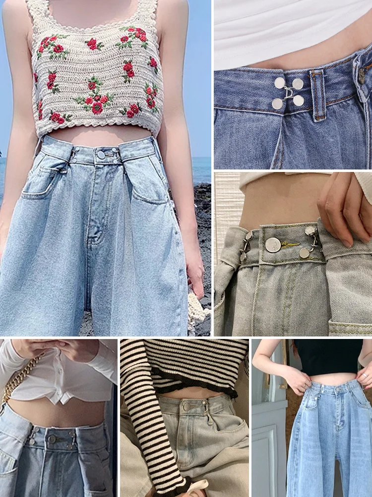 조절 가능한 청바지 단추 의류 고리 무봉제 허리 조절용 보이지 않는 합금/구리 DIY 바느질 액세서리