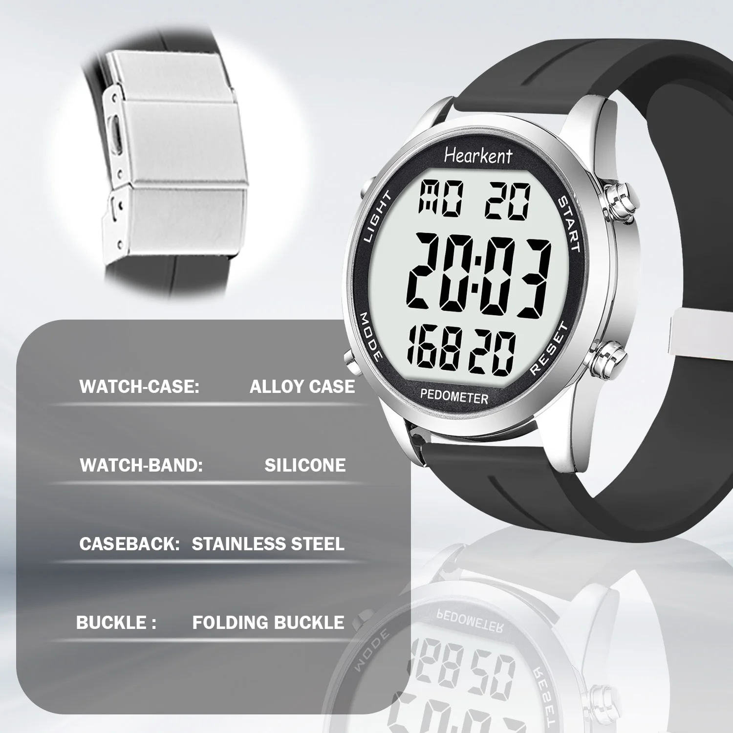 Hearkent Pedometer Watch Men/Women Outdoors Sports Watches Step Calories Counter LED Backlight for Walking Tracker No Bluetooth 6