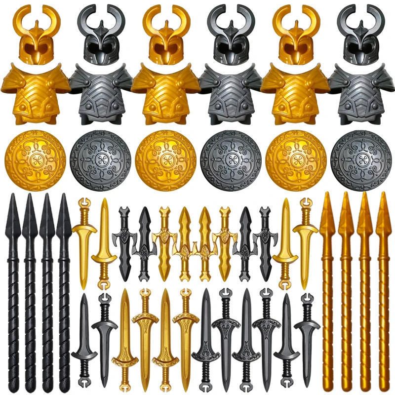 50PCS/SET Middle Ages   Weapon  Shield Sword  Spear Knights Elf  MOC For 4cm Mini Dolls  Building Blocks Brick Toys For Kid