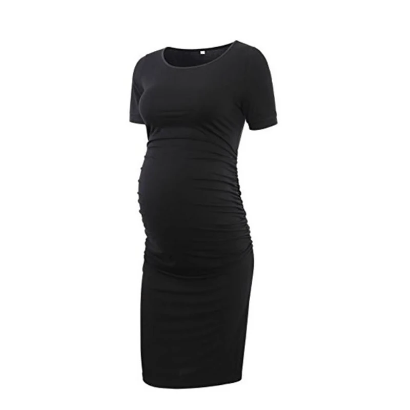 

Maternity Bodycon Dress Summer Stretchy Flying Sleeve Ruched Side Baby Shower Dresses Clothes for Pregnancy Women