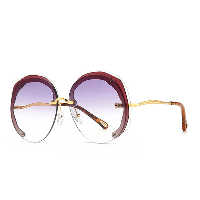 Fashion Oversized Rimless Round Sunglasses Women Clear Gradient Lens Shades UV400 Trending Men Sun Glasses Riding Equipment 1