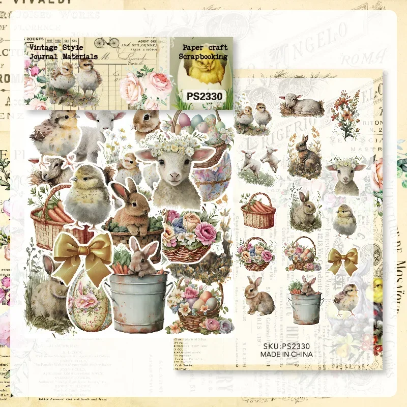 40 Pcs Vintage Literary Easter Series Stickers Scrapbook Handbook DIY Journal Material Decoration Collage Aesthetic Art Stickers cartoon stickers decorative stickers self adhesive stickers paper stickers adhesive stickers roll packaging stickers handbook stickers packaging stickers diy scrapbooking accessories