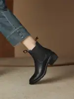 Krazing Pot Big Size 34-43 Cow Leather Round Toe High Heels Retro Modern Chelsea Boots Warm Winter Shoes Motorcycles Ankle Boots 5