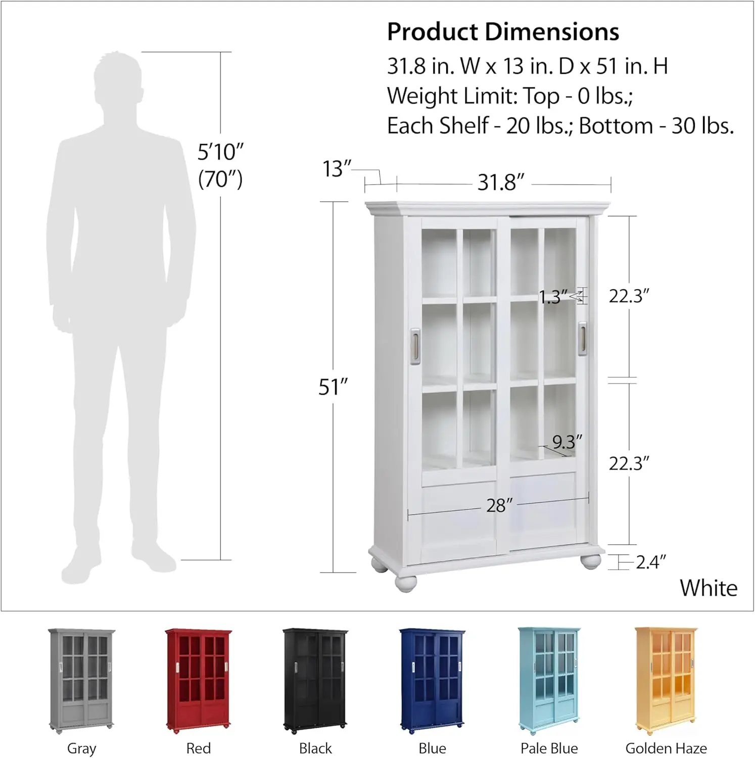 Ameriwood Home Aaron Lane Bookcase with Sliding Glass Doors, Red