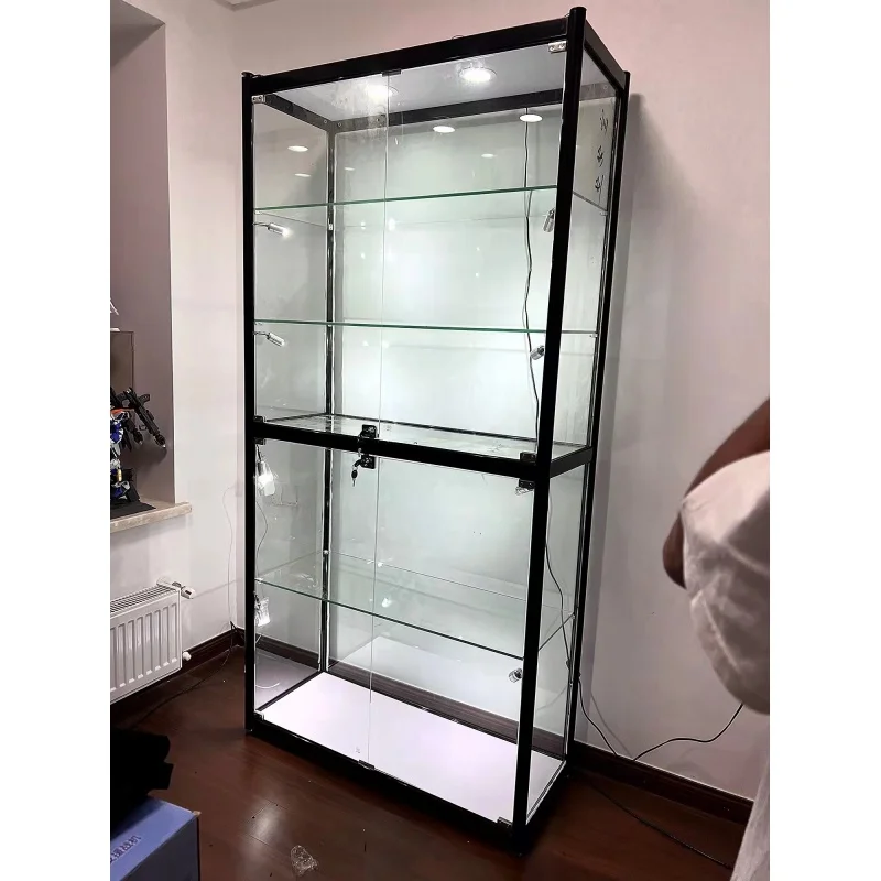 커스텀 풀 뷰 알루미늄 프레임, 잠금 가능한 수직 Vitrine 디스플레이, LED 조명 유리 디스플레이, 쇼케이스 캐비닛