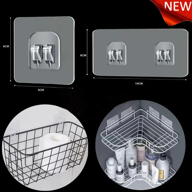 Household Waterproof Strong Adhesive Self-adhesive Hook Shelf Sticker For Bathroom Kitchen Wall Shelf Rack Kitchen Storage Rack
