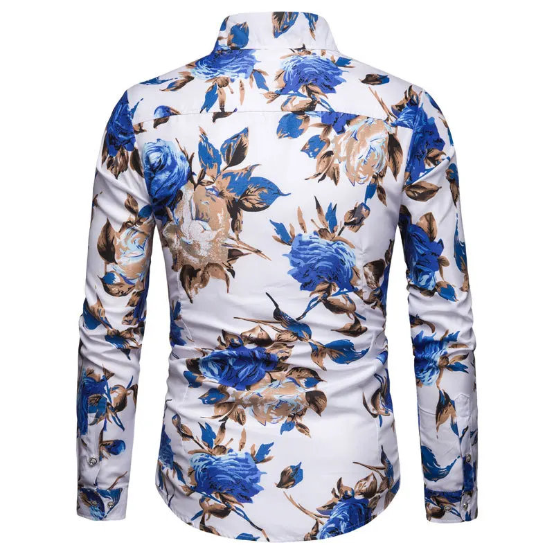 Spring Autumn New Floral Printing Long Sleeve Shirt Man High Street Casual Y2K Button Cardigan Vintage Harajuku England Tops