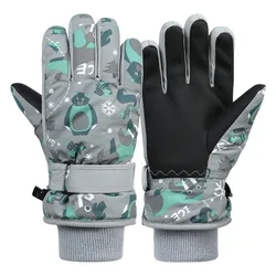Children's Waterproof Winter Ski Gloves with Fleece Lining and Adorable Designs - M (7 - 9 Years) (Gray)