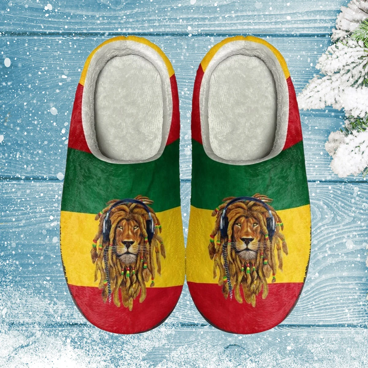 

INSTANTARTS Reggae Rastafarian Rasta Rastafari Lion Of Judah Comfort Cotton Slippers Winter Casual Slides Light Non-Slip Loafers