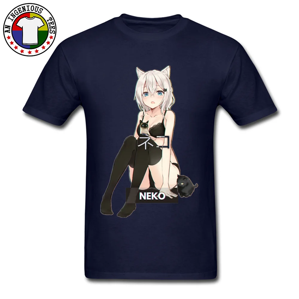 Neko T-shirts Short Sleeve cosie Faddish Men Autumn T Shirt cosie Tee-Shirts Crewneck All Cotton Wholesale Neko navy