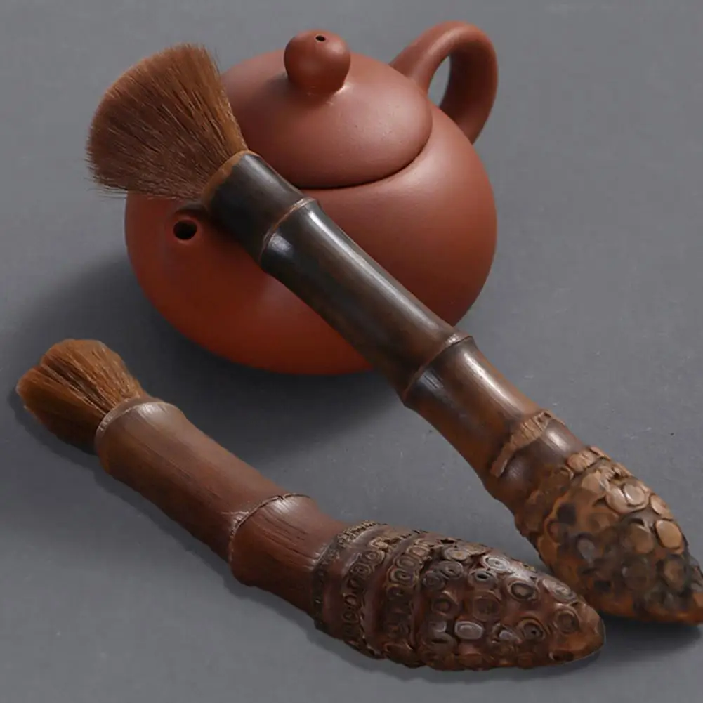 Tea Brushes Set Chinese Kung Fu Tea Brush Handmade Rattan Pot Cover Brush Bamboo Root Tea Spoons