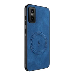 Luxury Faux Leather Bumper Case with Magnetic Wireless Charging and Shockproof Protection for Infinix GT 30 Pro (Blue)