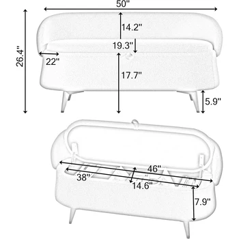 Storage Ottoman Bench with Backrest and Metal Leg Foot Rest Stool with Safe Hinge Cover for Bedroom Living Room Entryway 6