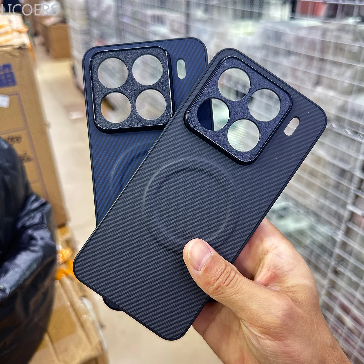 Carbon Fiber Texture Leather Magnetic Shockproof Case with Full Camera Protection