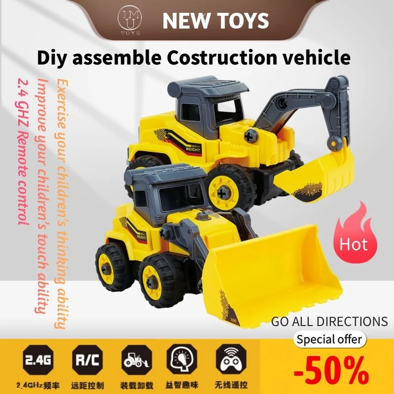 

Outdoor DIY Beach Toys RC Car 2.4G Remote Control Assemble Costruction engineering Vehicle Excavator Bulldoze Gift toys for kids
