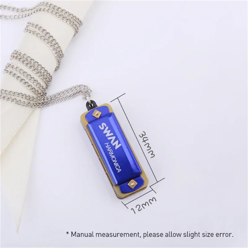 4 Holes 8 Tones Mini Harmonica chromatic harmonica diatonic harmonica kids harmonica Metal Chain Necklace Style Mouth Organ Woodwind Musical Instrument Gifts for Kids