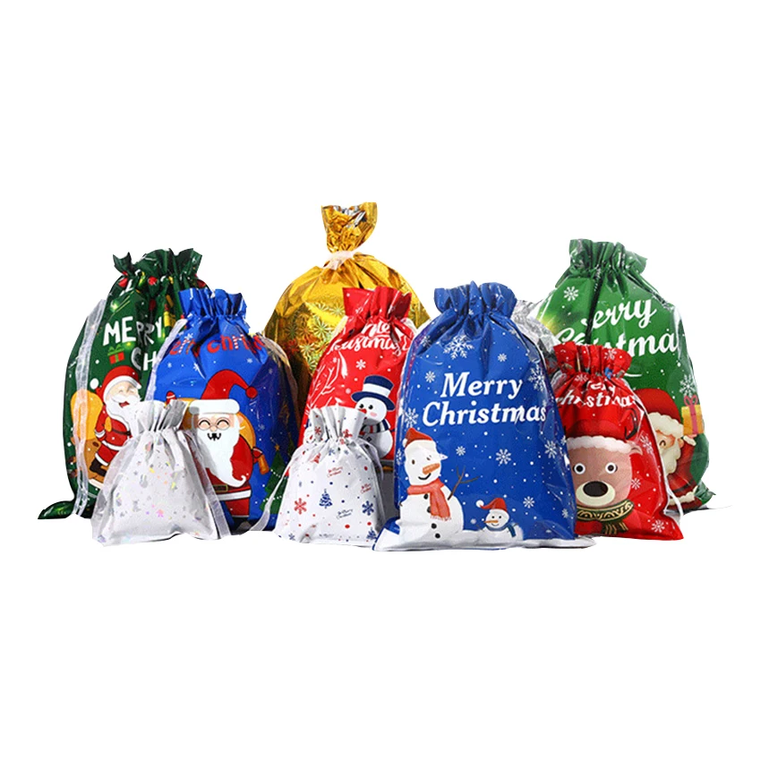 Drawstring Christmas Gift Bag Candy Party Santa Claus Snowman Elk