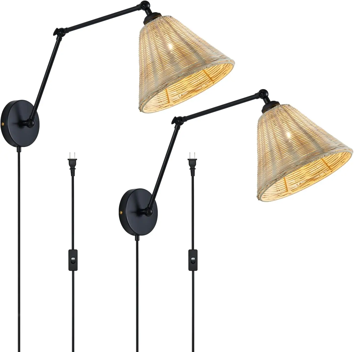 

in Sconces Lighting Rattan Set of 2 Adjustable Arm Plug in Sconce Lights for Bedroom Living Room Farmhouse Rustic Lamp Plug