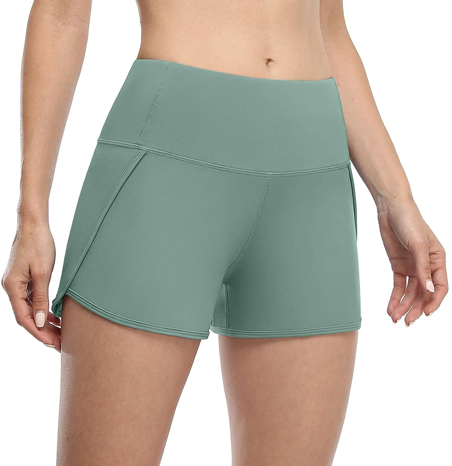 Anfilia Women Yoga Shorts Running Jogging Solid Gym Wear Mid-Waist Soft with Back Pockets Sports Shorts sports shorts running shorts yoga shorts workout shorts