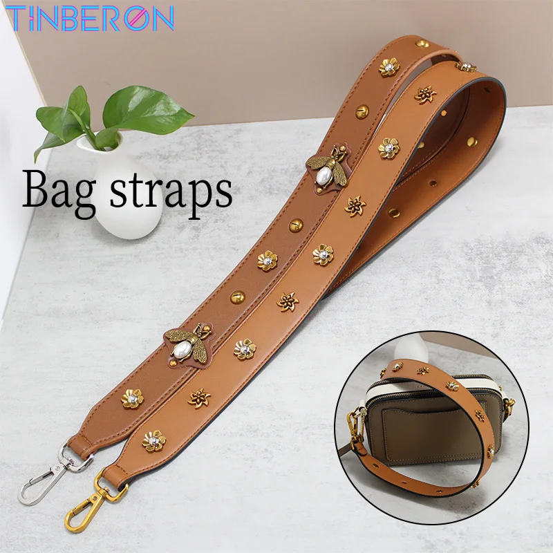

TINBERON Shoulder Strap For Bag Fashion Vintage Gold Metal Bee Bag Strap Replacement Leather Shoulder Strap Bag Part Accessories