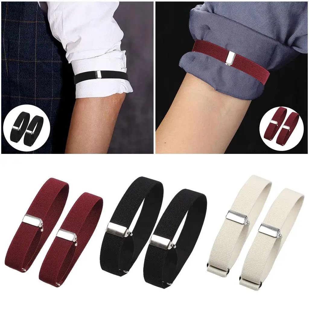 2Pcs Adjustable Mens Shirt Sleeve Holder Elasticated Armbands Unisex Ladies