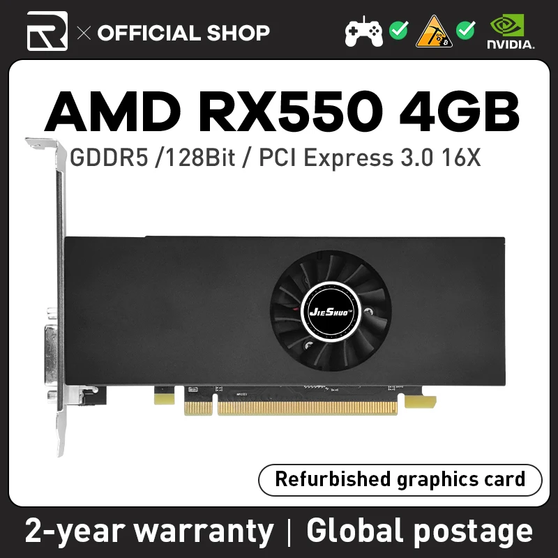 

JIESHUO AMD Radeon RX 550 4GB Video graphics card GDDR5 gpu 14nm 128bit rx550 4g PC Desktop Games Video Office 550 rx