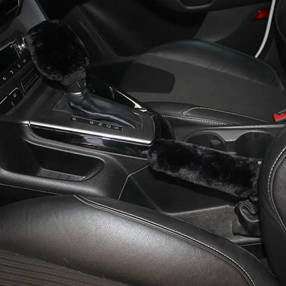 Warm Plush Car Shift Handle Cover Grip Non-Slip Protective Handbrake grips Shift Knob Cover Interior Accessory