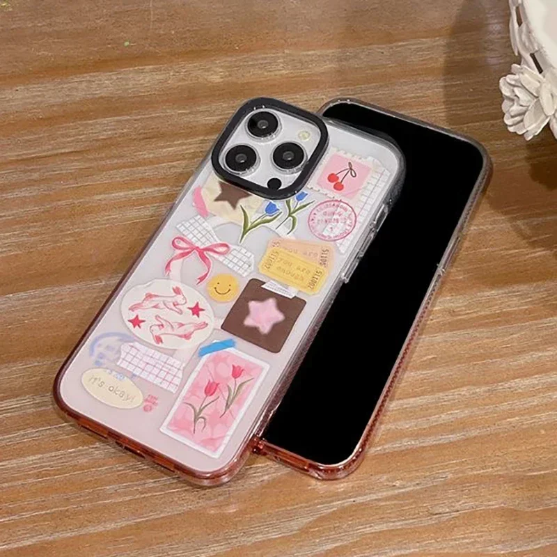 

White Flower Pink Gradient Transparent Border iPhone 13 14 15 Pro Max Case with MagSafe