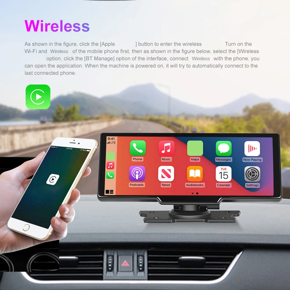 

9.3 Inch MP5 Player Car Stereo Receiver HD1024P Wireless Carplay Android Auto Bluetooth-compatible Night Vision Driving Recorder