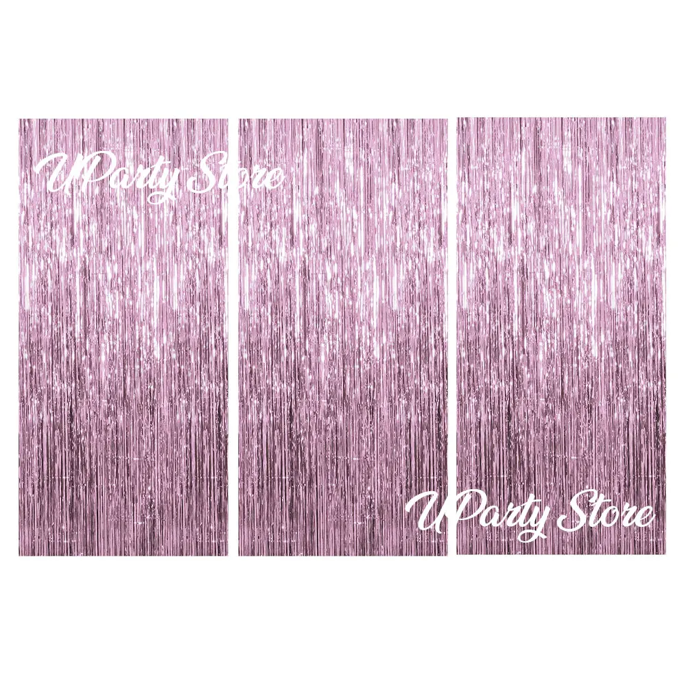 Silver Foil Fringe Curtains - Set of 3, Metallic Rose Gold Tinsel Streamers for Celebrations and Events Backdrop Decor