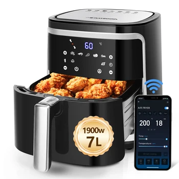 Aigostar Smart Cube friggitrice ad aria intelligente 1900W 7L modalità manuale schermo LED 7 funzioni preimpostate con connessione Wifi a ritenzione di calore manuale 1