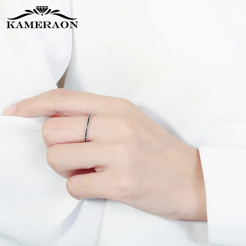 925 Sterling Silver Women's Rings Shiny Zircon Black White Stacking Paired 18k Gold Plated Fine Solid Bands
