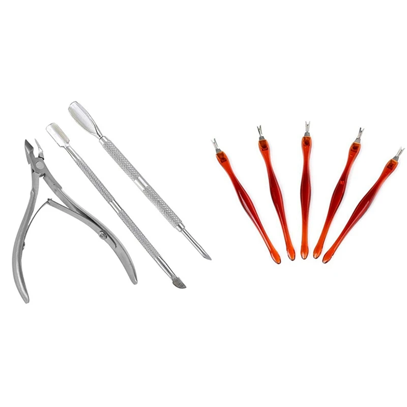 

1Set Nail Cuticle Nipper With Trimmers Pusher Manicure Scraper & 5Pcs Dead Skin Fork Trimmer Peeling Knife Cuticle