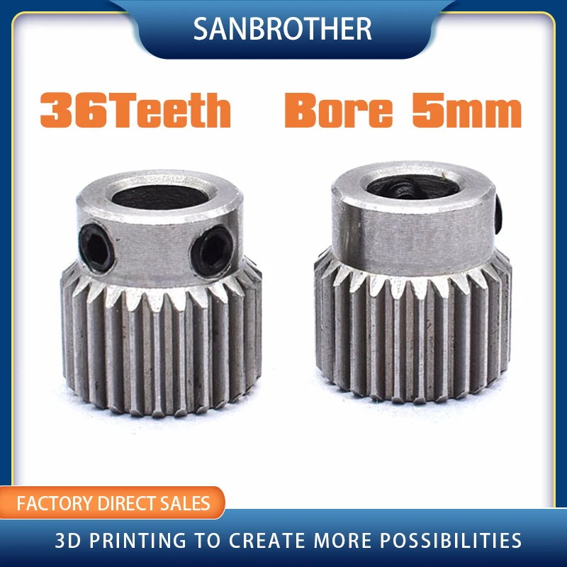 

1PCS 3D Printers Parts Stainless Steel Head Gear 36 Teeth Bore 5mm For MK8 Extruder Part 36 Tooth