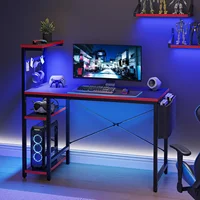 Gaming Desk with LED Lights, 44 Inch PC Gamer Desk for Small Spaces, Computer Desk with Reversible Storage Shelves 1