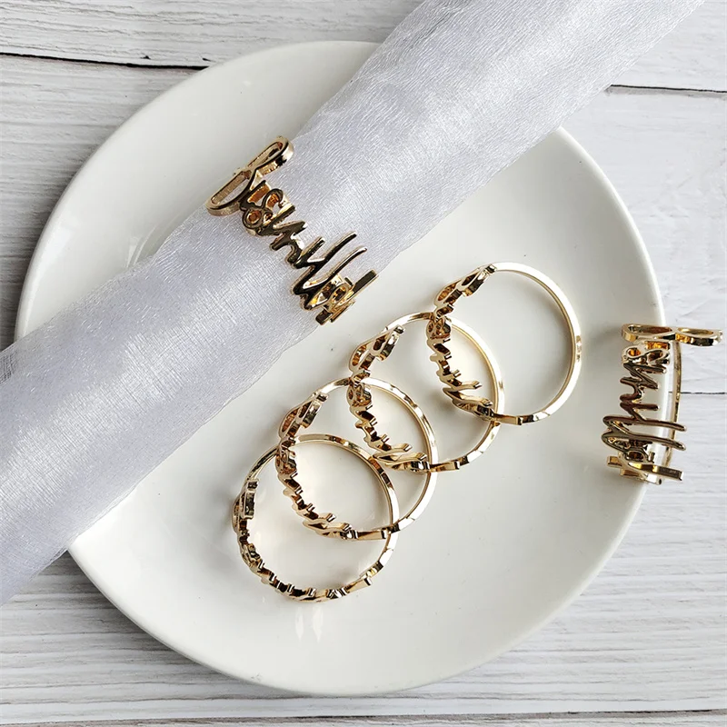 Bismillah Napkin Rings Eid Mubarak Muslim Islamic Ramadan Kareem Alloy Napkin Buckle Wedding Dinner Table Decorations2/4/6Pcs