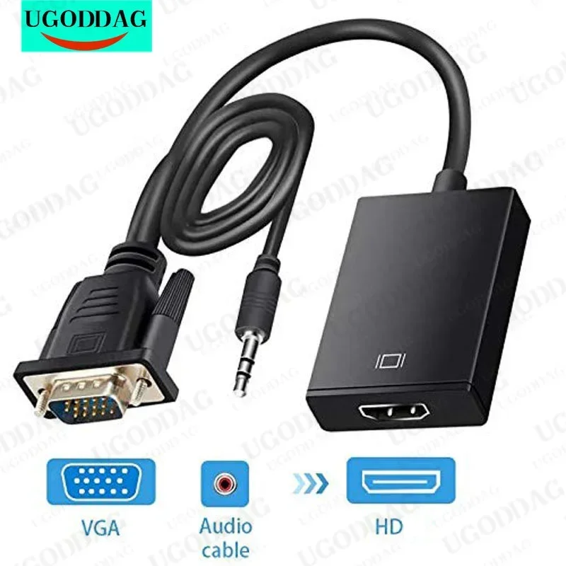 VGA to HDMI-Compatible Adapter For Connecting VGA Interface Laptop to HDTV Male HDTV Female Converter 3.5mm Audio Lead