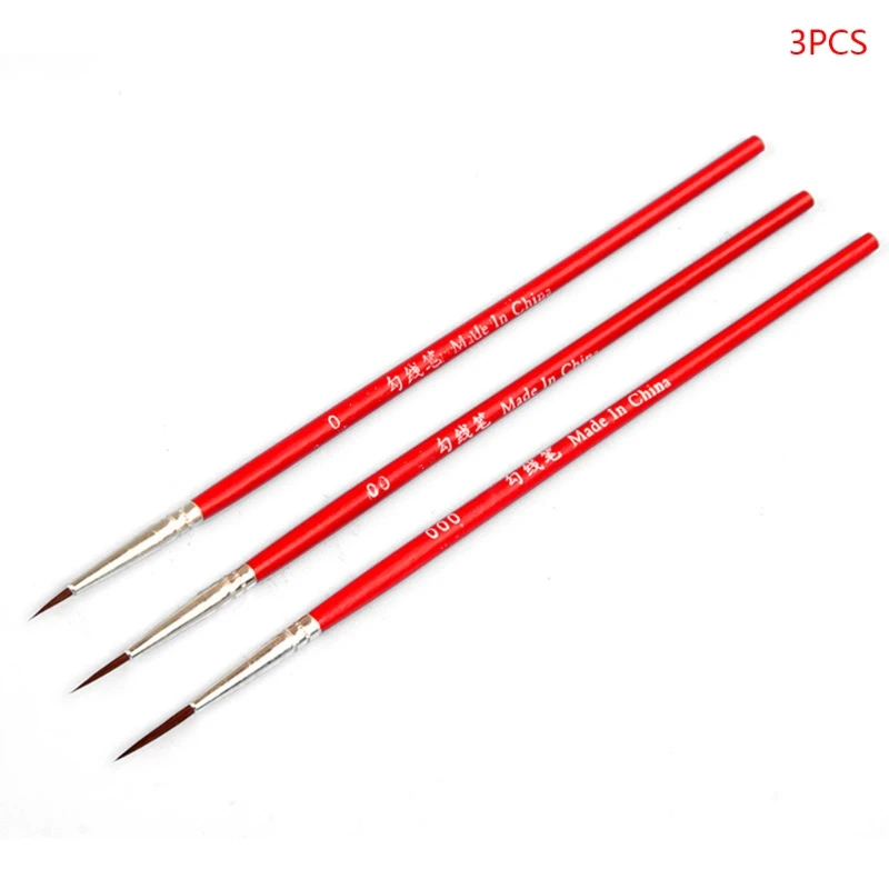 3pcs/set 0 00 000 Nylon Brush Hook Line Pen Professional Fine Tip Drawing Brushes for Acrylic Watercolor Oil Painting 2