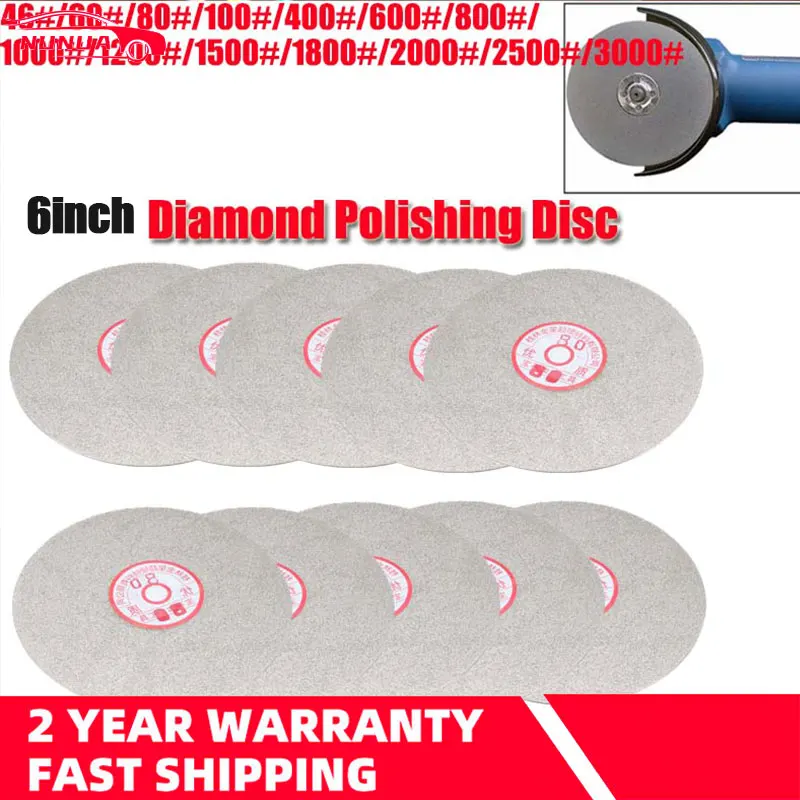 

1Pc 6" Diamond Polishing Disc 46/60/80/100/400/600/800/1000/1200/1500/1800/2000/2500/3000 Grit Flat Lap Parallel Grinding Wheel