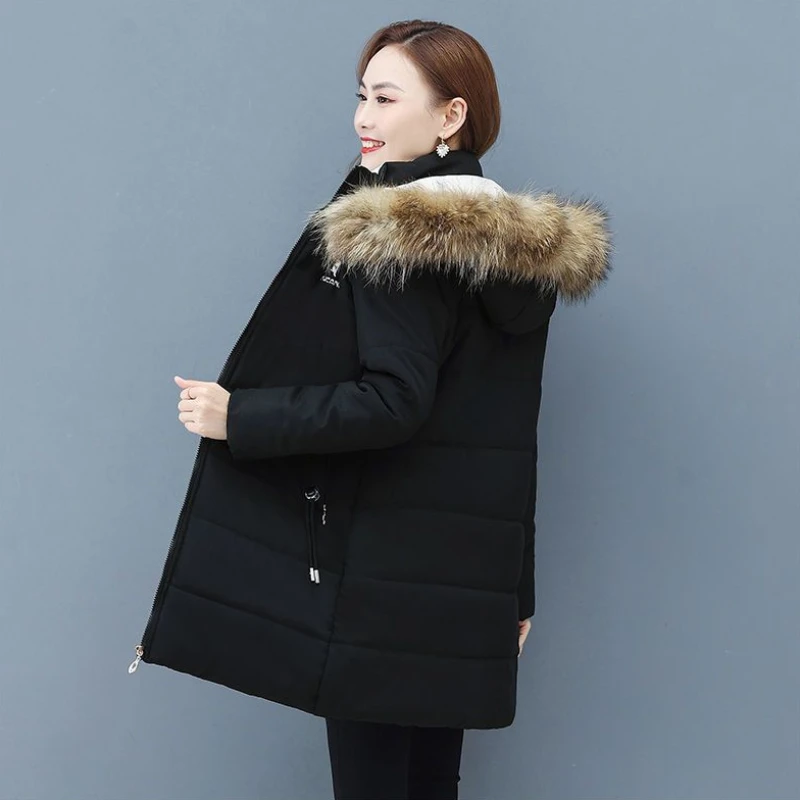 2023 Winter New Women Down Cotton-Padded Jacket Mid-Length Hooded Cotton-Padded Coat Fleece Lined Padded Warm Keeping Coat