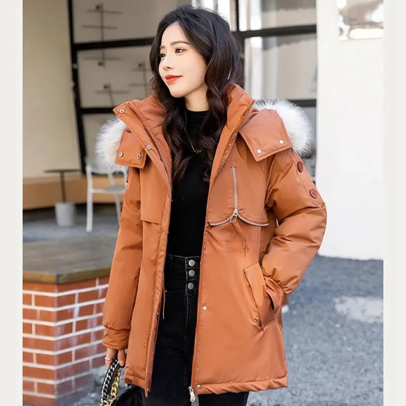 

2023 New Cotton Lining Winter Jacket Women Coat Cotton Padded Fur Hooded Parkas Short Puffer Jacket Snow Wear Female Outwear
