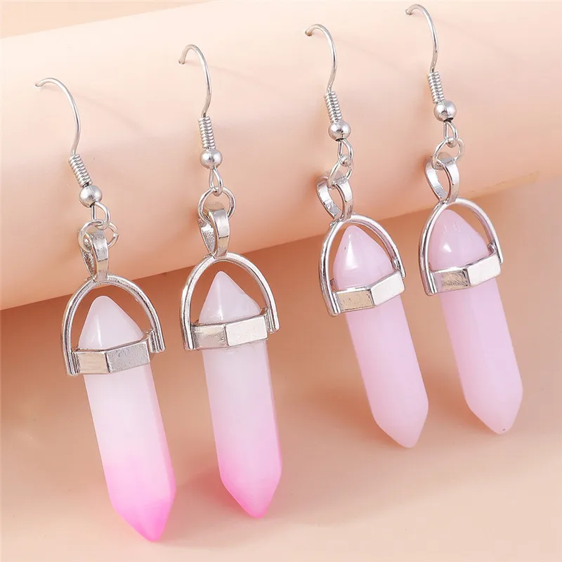 Aihua Bunte Natürliche Sechseckige Säulen-Steinohrringe Bullet Stone Heilende Reiki-Kristall Hängeohrringe Party-Schmuck Geschenke – Detail 7