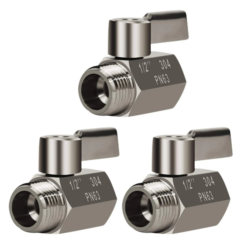 

3X 304 Stainless Steel Mini Ball Valve(1/2 Inch Female X Male) NPT Thread, Water Flow Regulator Head Control Valve